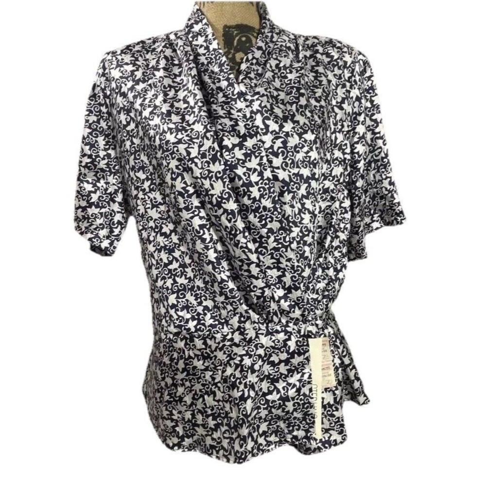 Sterling Collection Short Sleeve Blue And White Wrap Shirt Size 16 Union Made